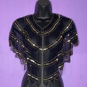 Charming Charlie’s Black and Gold Sequin Mesh Cape